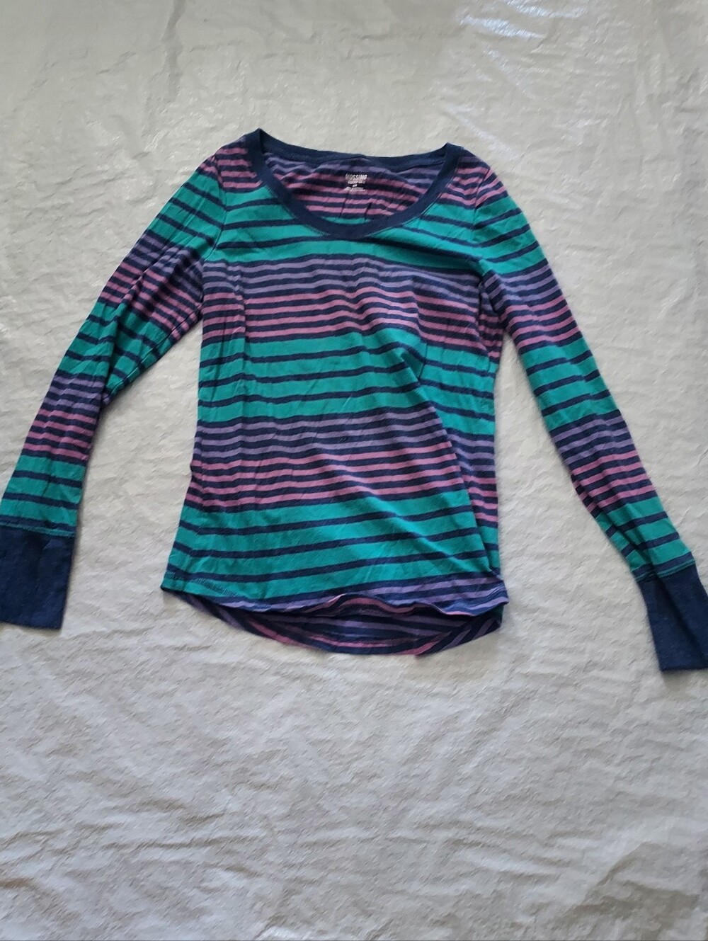 Mossimo Supply Co. Teal Purple Pink Striped Long Sleeve Tee